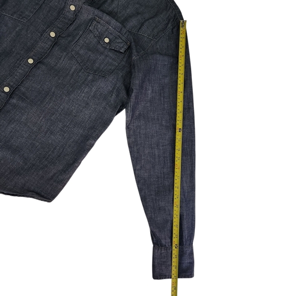 GAP Blue Chambray Cotton Linen Blend Western Shirt Snap button large - Picture 7 of 13